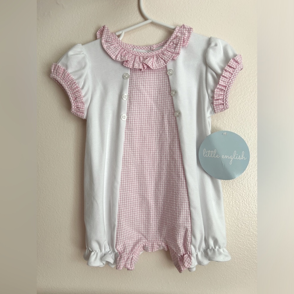 NWT Little English 6 Months Baby Girl Jane Bubble Romper Pink White Seersucker